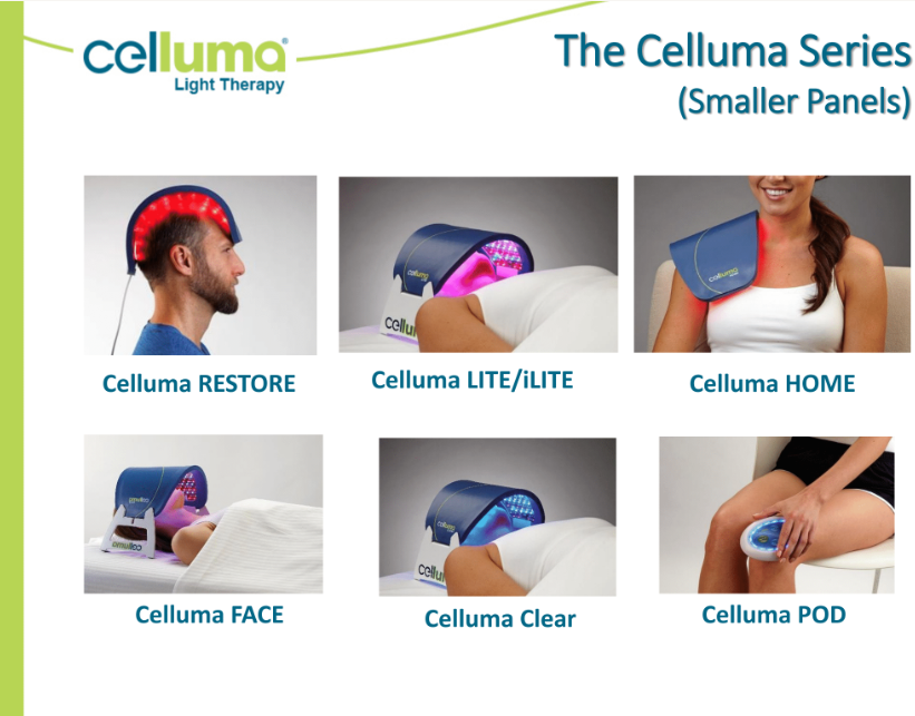 Pictures of different small celluma panels on individuals